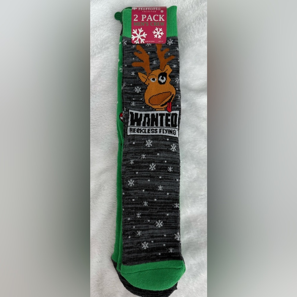 NWT Basic Resources HoHoHo Collection Men's Christmas Holiday 2-Pack Crew Socks